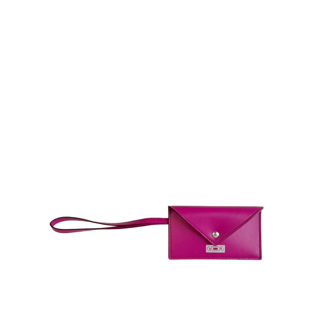 Front view of The Businesscard Holder by Studio Tondini in Orchid leather with compact proportions, envelope-inspired construction, and refined Italian craftsmanship.