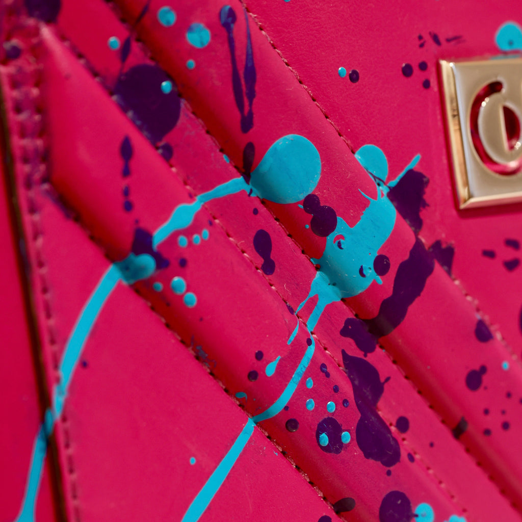 Detail of hand-painted surface treatment on The Maja Little “Stardust”, expressing artistic experimentation, tactile materiality, and contemporary craftsmanship.