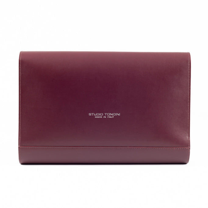 Back view of The Document Holder in smooth bordeaux leather with clean lines and minimalist construction.