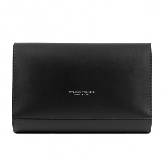 Back view of The Document Holder in total black smooth leather with clean lines and minimalist detailing.